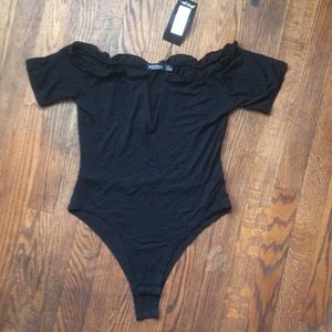 Nasty Gal Notch Frill Bardot Bodysuit
